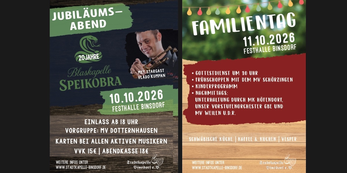 Herbstfest 2026 / Sa.: Jubiläumskonzert 20 Jahre Blaskapelle Speikobra mit Stargast Vlado Kumpan
